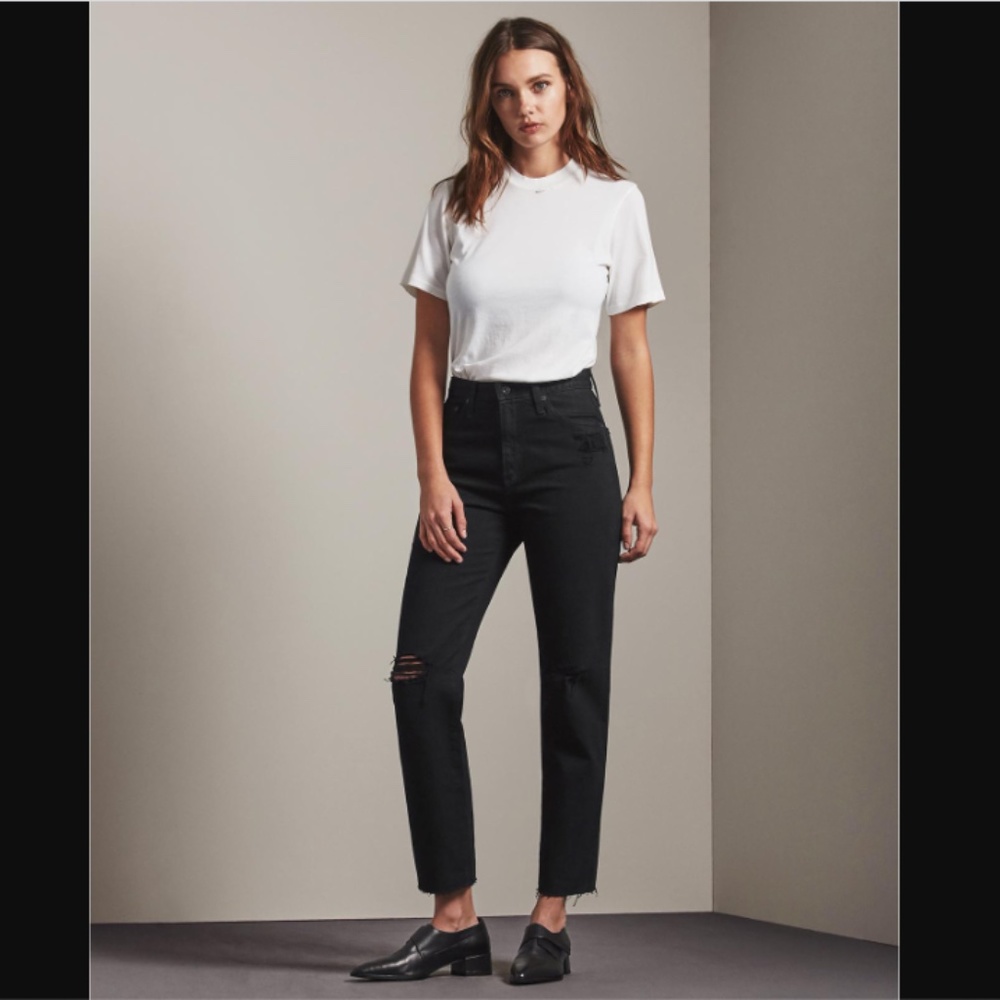 AG Adriano Goldschmied Black Phoebe Distressed High Waist Tapered Leg Jeans 23"